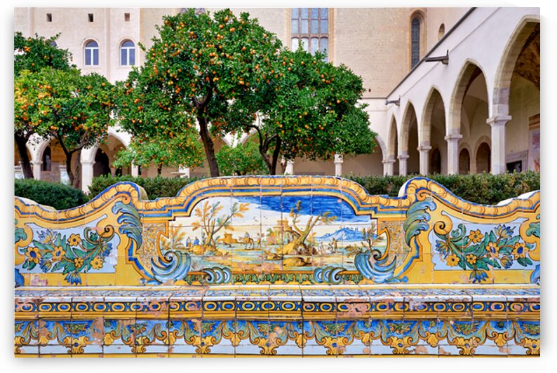 Beautiful cloister view in Santa Chiara Basilica in Naples by Marco Brivio