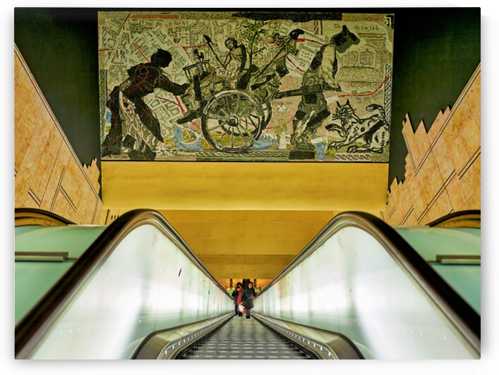 Toledo station view in Naples Metro with artwork above by Marco Brivio