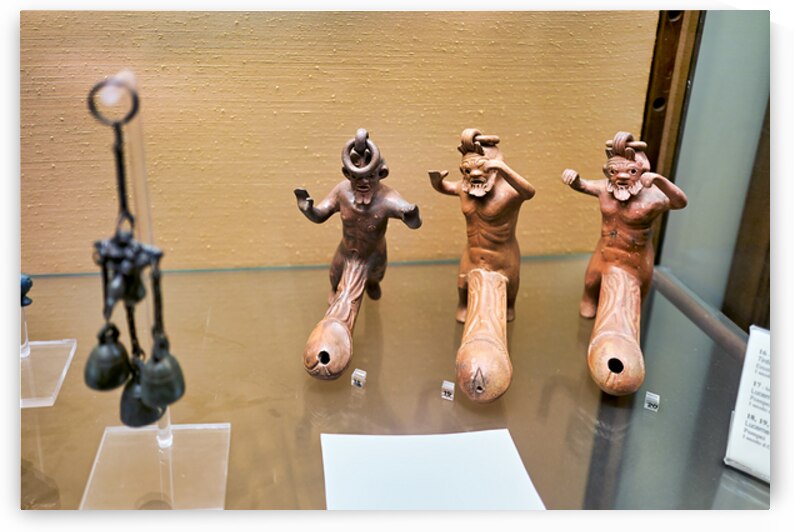 Displays of ancient artifacts are shown in glass cases by Marco Brivio