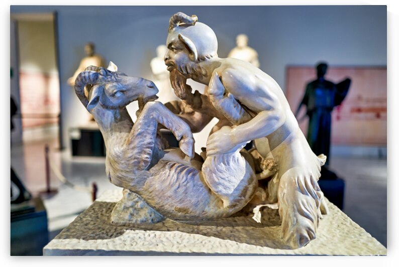 Sculpture of man and goat at National Archaeological Museum in N by Marco Brivio