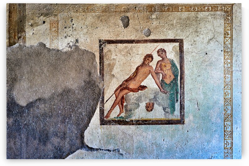 Ancient mural from Pompeii shows figures in a dramatic scene by Marco Brivio