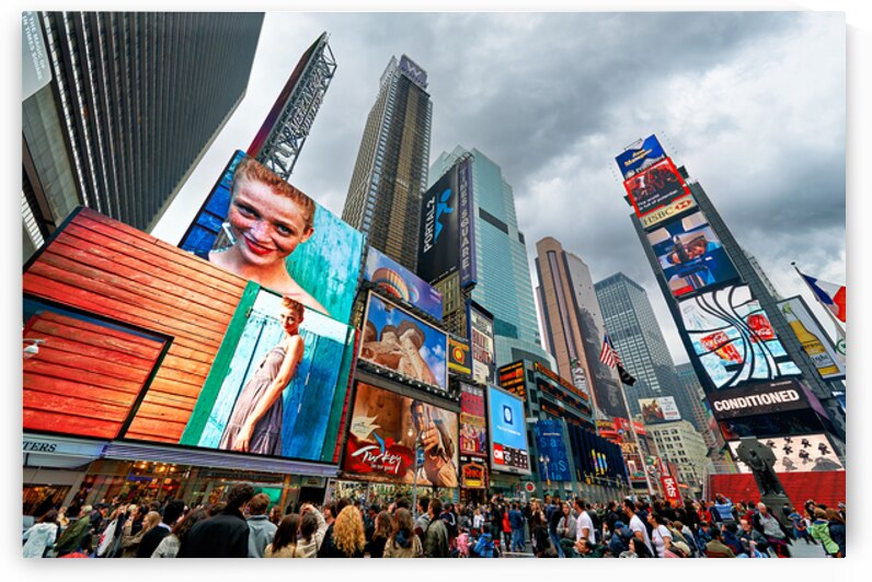 Crowd gathers in Times Square Manhattan during a cloudy day by Marco Brivio