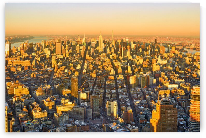 Aerial view of downtown Manhattan at sunset by Marco Brivio