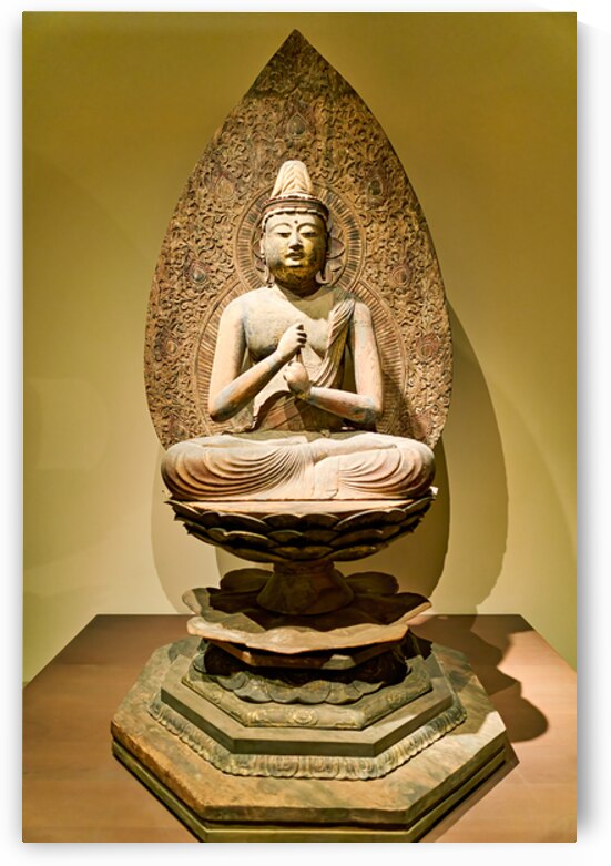 Sculpture of buddha in asian art gallery in metropolitan museum  by Marco Brivio