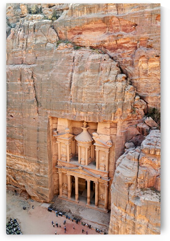 View of Al Khazneh at Petra in Jordan from above during the day by Marco Brivio