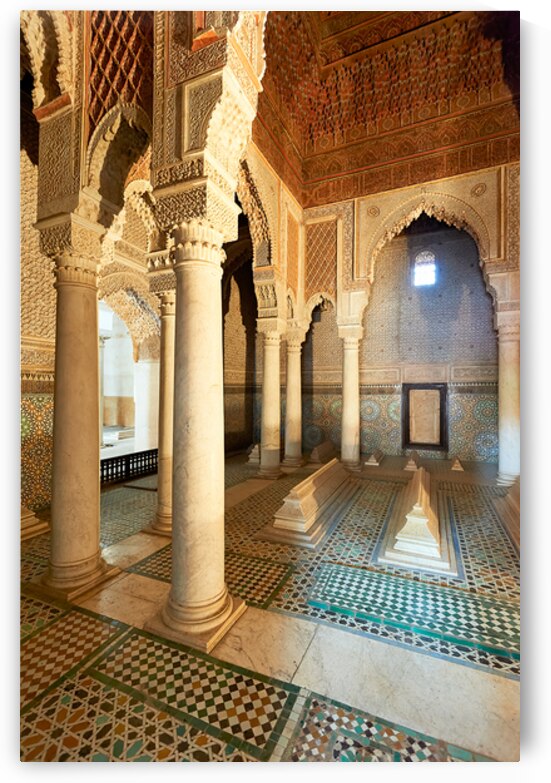 Saadian tombs interior in Marrakesh Morocco with historic archit by Marco Brivio