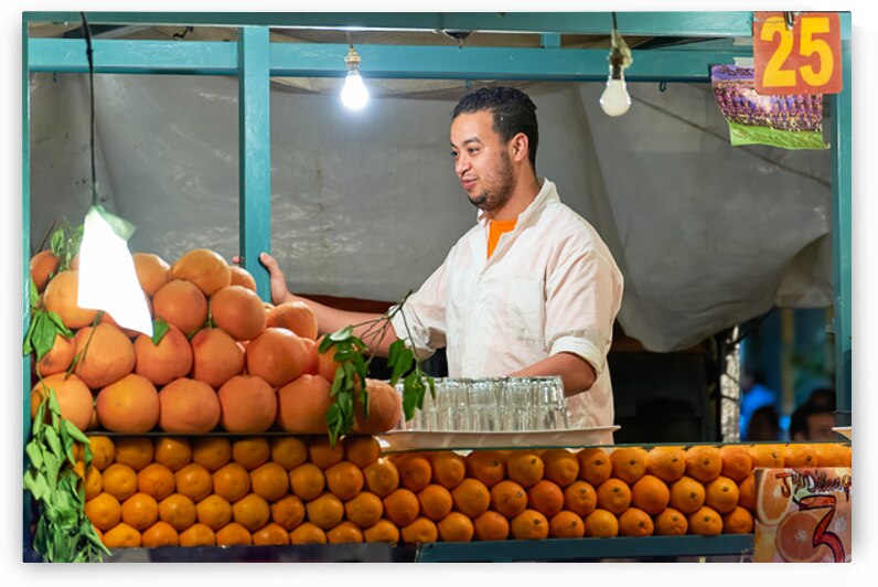 Orange juice stall in Marrakesh serving fresh drinks by Marco Brivio