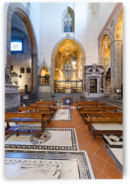 Basilica di Santa Croce in Florence shows church interior and de by Marco Brivio