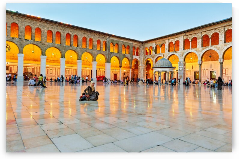 Visitors gather in the courtyard of Umayyad Mosque in Damascus by Marco Brivio
