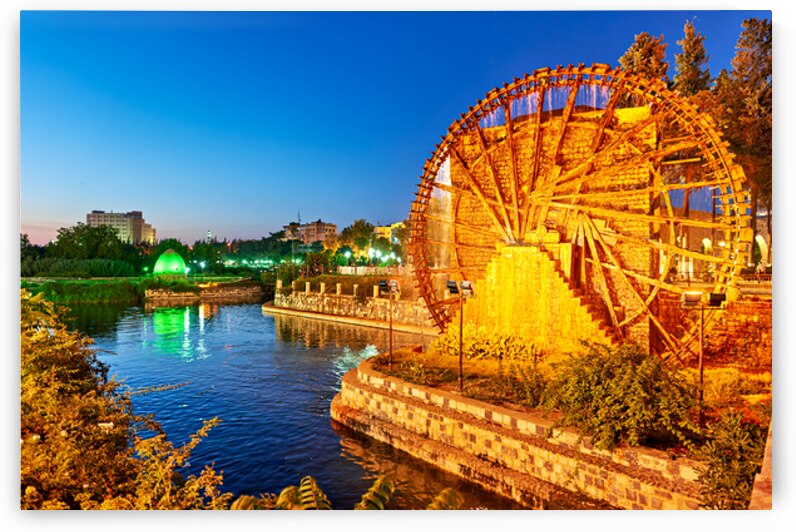 Water wheels in Hama Syria by the Orontes River at dusk by Marco Brivio