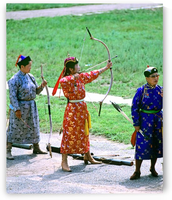 Mongolian archers compete at Naadam festival in Ulaanbaatar stad by Marco Brivio