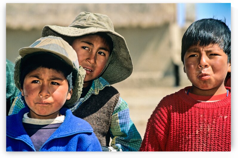 Portrait of three young boys two wearing hats. by Marco Brivio