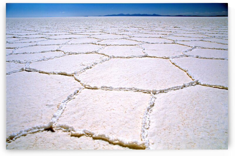 Expansive white salt flat with geometric patterns. by Marco Brivio