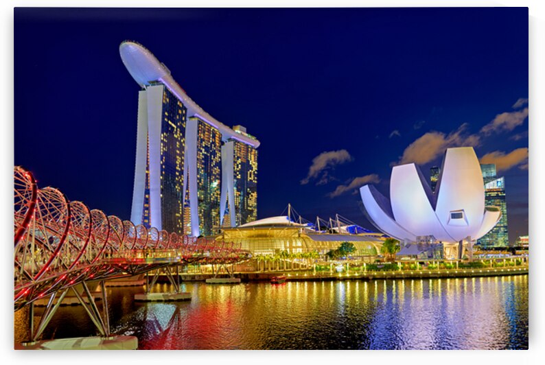 Sunset at marina bay sands artscience museum and helix bridge by Marco Brivio