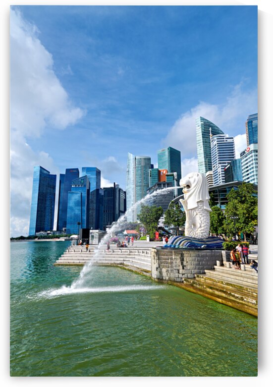 People walk near bridge in Singapore financial district by lush  by Marco Brivio