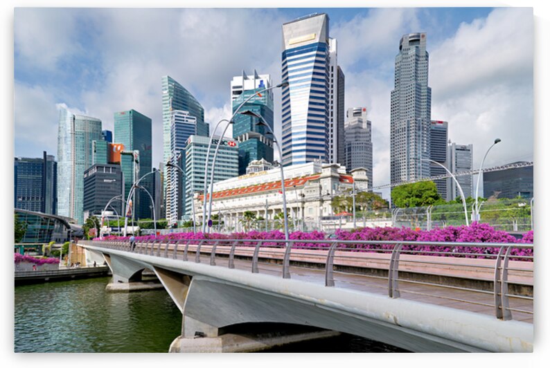 People are walking by a bridge in Singapores financial area by Marco Brivio