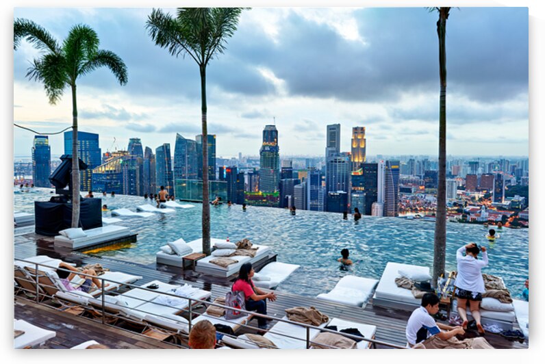 Visitors relax and swim in Marina Bay Sands Infinity Pool by Marco Brivio
