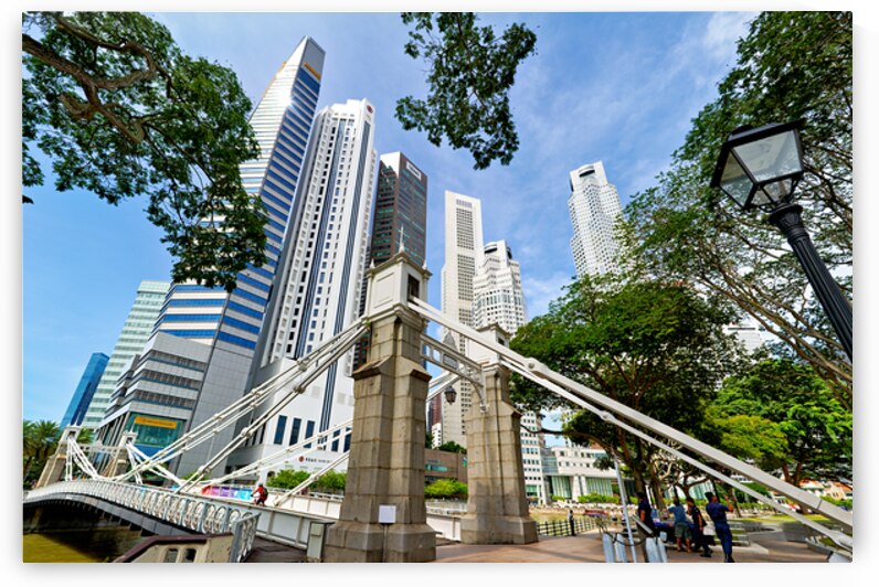 People walk across a bridge in Singapores financial area by Marco Brivio