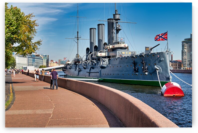 Cruiser Aurora docked on the Neva River in St. Petersburg by Marco Brivio