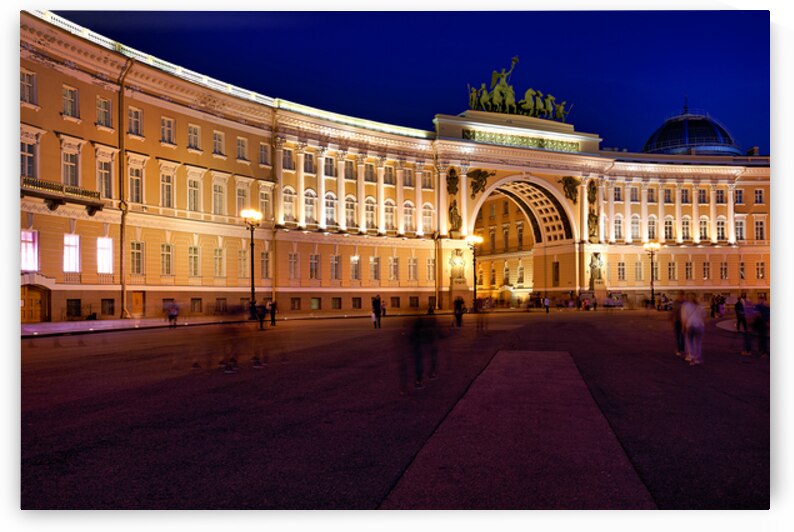 Winter palace in palace square at night in st. petersburg by Marco Brivio