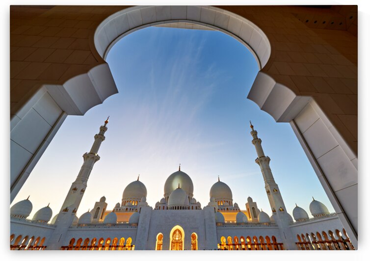 View of Sheikh Zayed Grand Mosque at dusk in Abu Dhabi by Marco Brivio