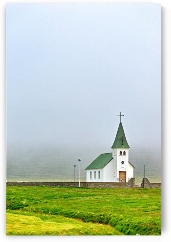 Visit tjarnarkirkja church in Iceland on a foggy day by Marco Brivio