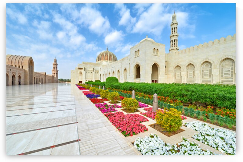 Visit Sultan Qaboos Grand Mosque in Muscat Oman during the day by Marco Brivio