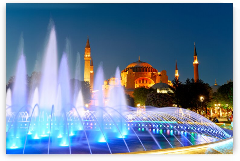 Hagia Sophia Grand Mosque at night with a fountain display by Marco Brivio