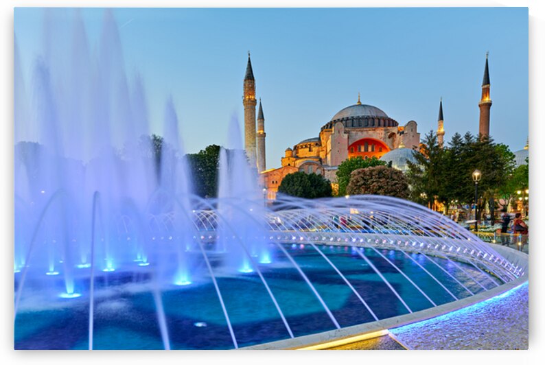 Hagia Sophia Grand Mosque at dusk with fountain display by Marco Brivio