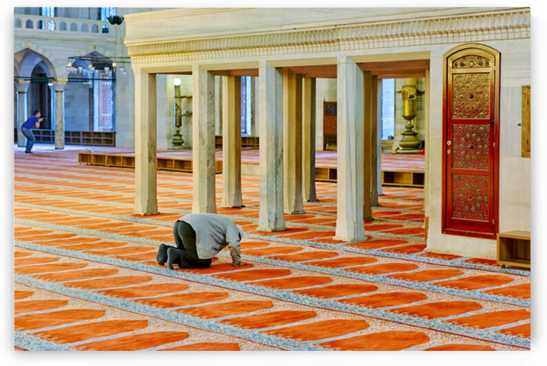 Worshippers inside Suleymaniye Mosque in Istanbul Turkey by Marco Brivio