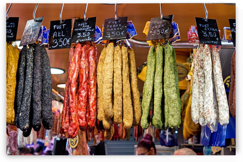 Colorful sausages at Mercat de Sant Josep Barcelona by Marco Brivio