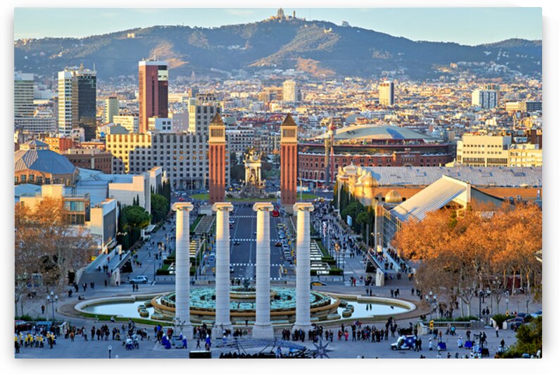 View of Plaza de Espana in Barcelona with cityscape by Marco Brivio