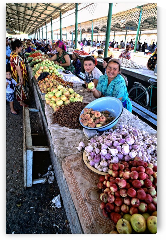 Market scene in Khiva Uzbekistan with fresh produce and people by Marco Brivio