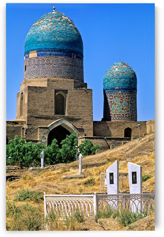 Cemetery in Samarkand with blue domes and historical buildings by Marco Brivio