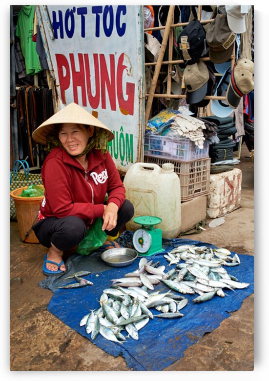 Woman selling fish at a market in Phu Quoc Vietnam by Marco Brivio