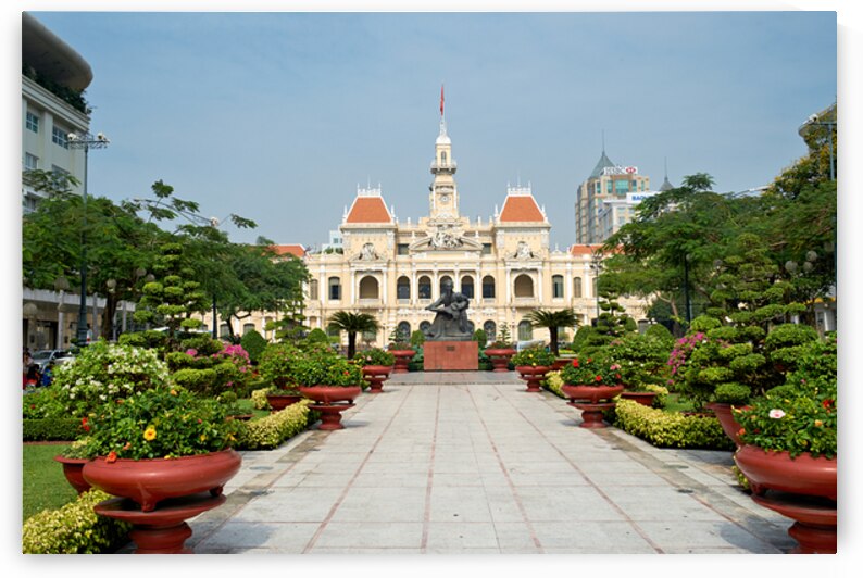 Ho Chi Minh City Hall and gardens in Saigon with statue by Marco Brivio