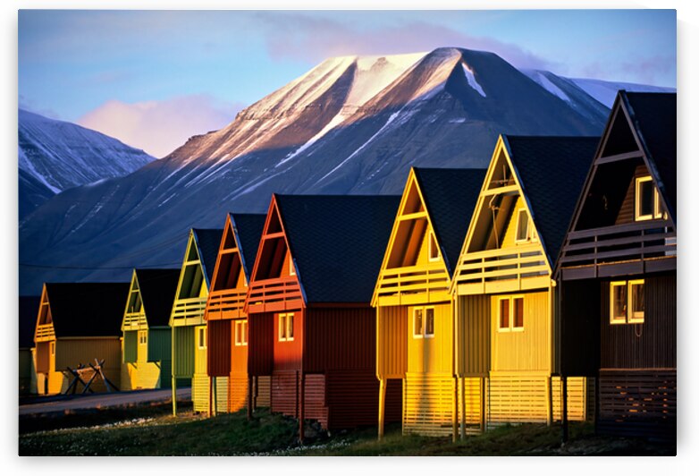 Colorful houses in Longyearbyen Svalbard at sunset by Marco Brivio