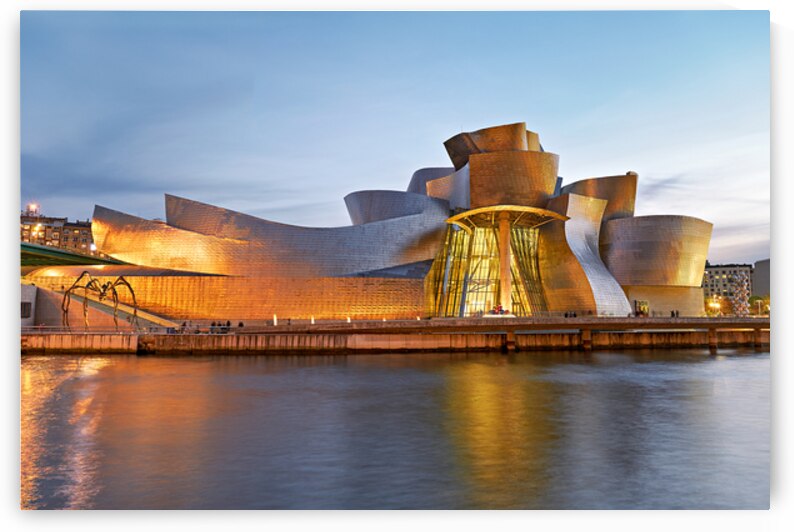 Guggenheim Museum shines at night in Bilbao Spain by Marco Brivio