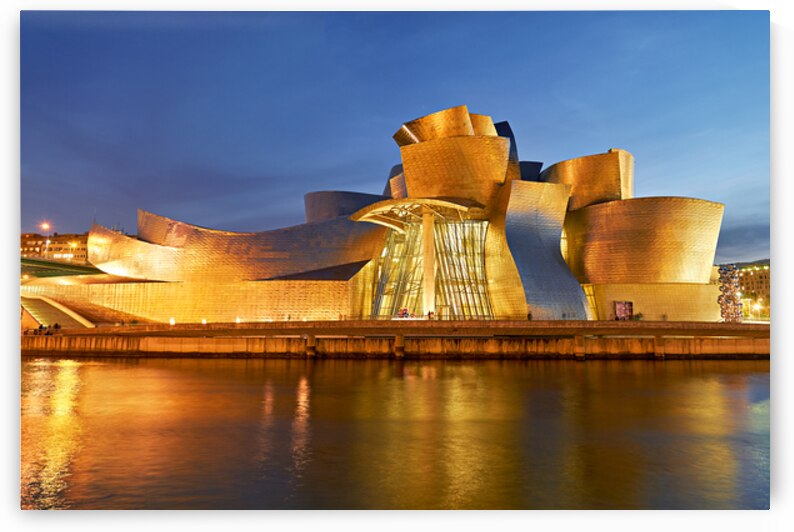 Guggenheim Museum shines at night in Bilbao Spain by Marco Brivio