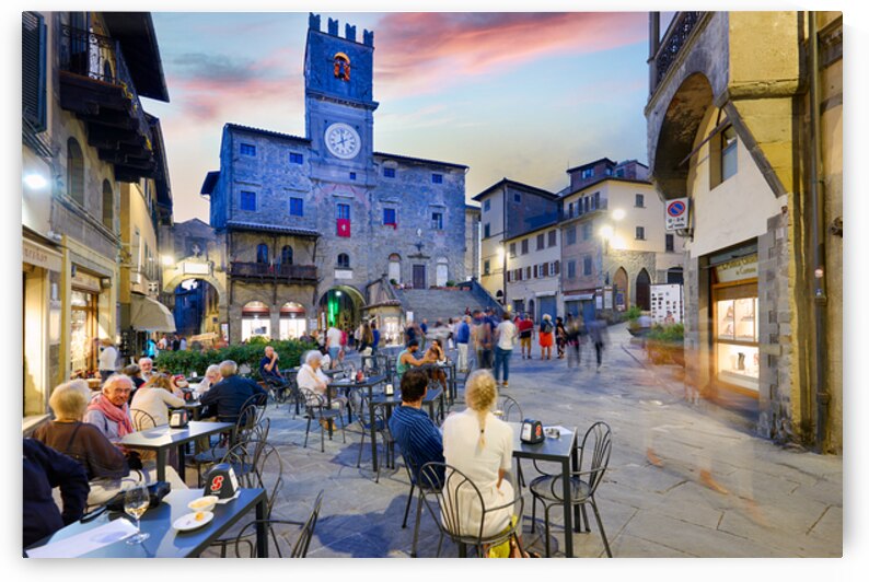 Palazzo del Popolo in Cortona Tuscany during sunset hours by Marco Brivio