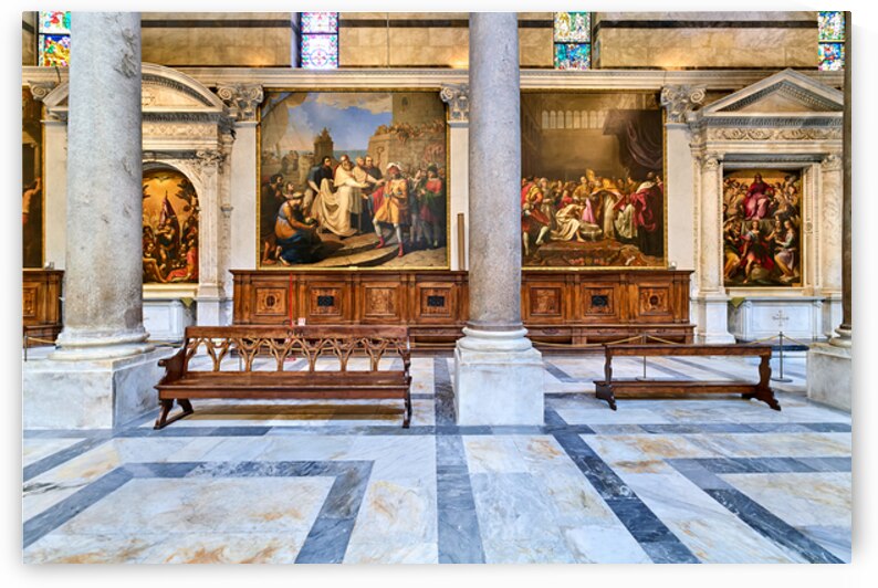Interior of the Cathedral in Pisa Tuscany Italy shows art by Marco Brivio