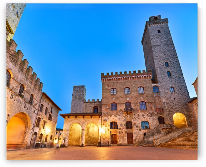 Sunset at Piazza del Duomo in San Gimignano Tuscany Italy by Marco Brivio