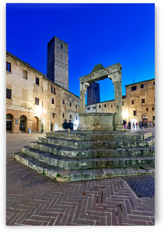 Sunset view of Piazza della Cisterna in San Gimignano Tuscany by Marco Brivio
