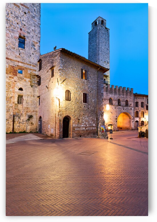 Sunset view of Piazza del Duomo in San Gimignano Tuscany by Marco Brivio
