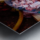 Hands preparing raw frog meat and seafood. Metal print