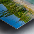 Tourists can see the deep blue Abyss Pool in Yellowstone National Park with steam rising from the hot springs during the warm afternoon. Metal print