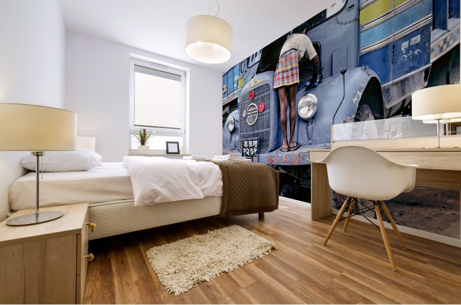 Nepal. Kathmandu. Repairing a truck Mural print