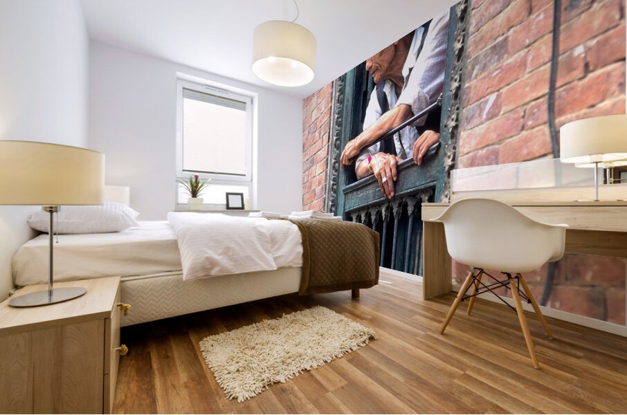 Nepal. Kathmandu. Man at a window Mural print