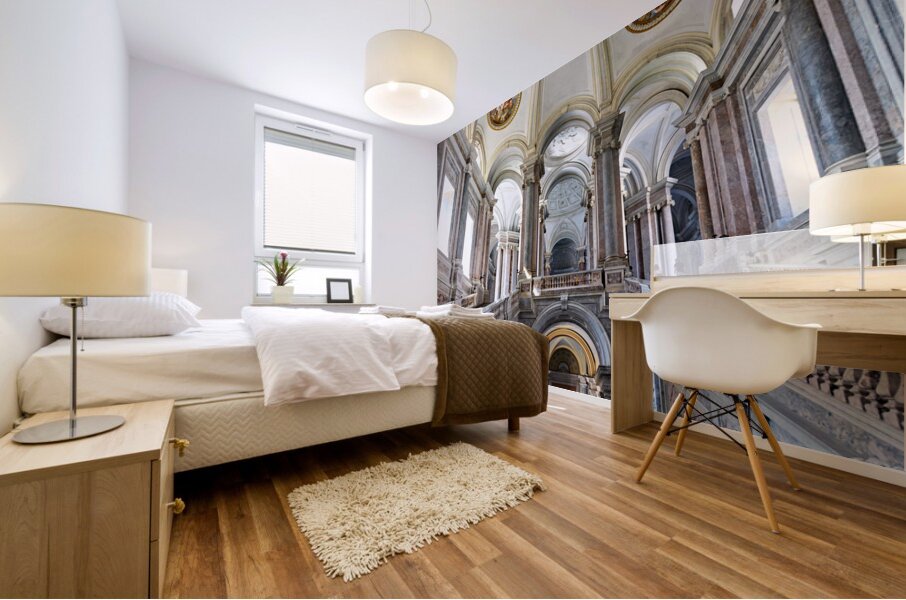 Caserta Campania Italy. The scalone staircase of honour by Luigi Vanvitelli at the Royal Palace Mural print