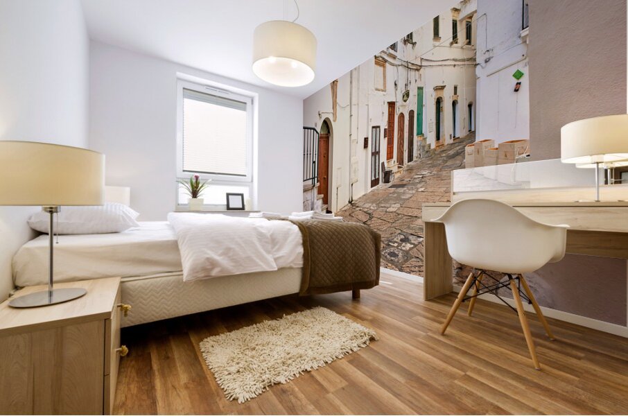 Apulia Puglia Italy. Ostuni. The white town. The narrow alleys of the old town Mural print